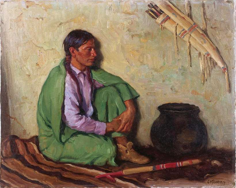 “Hunting Son”, 1926, oil on canvas, 16 x 20 inches, Fred Jones Jr. Museum of Art, The University of Oklahoma, Norman.
