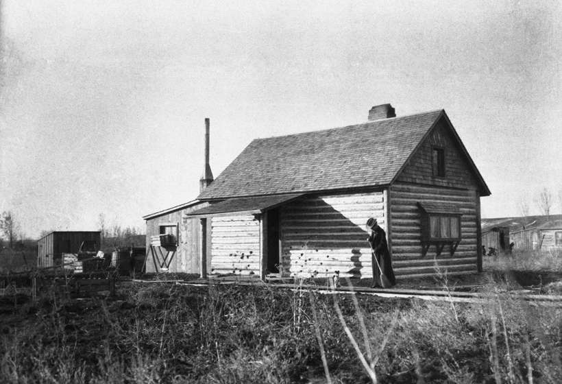 Addie Sharp Sweeping Cabin, Crow Agency, circa 1903, Buffalo Bill Center of the West, Cody, Wyoming, Gift of Mr. and Mrs. Forrest Fenn, P.22.531.