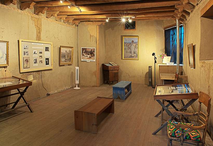 Interior of Sharp’s first studio, now used for exhibitions. 