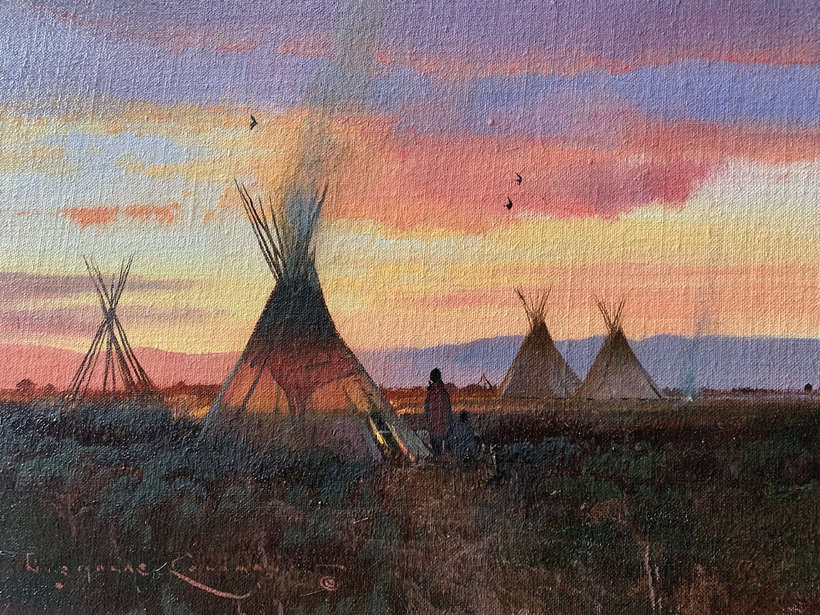 No. 10 | Nicholas Coleman | Horse Camp at Dusk, 2019 | oil on linen | 9x12 | donated by the artist | est. $3000