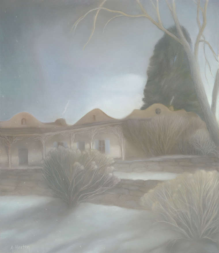 Ann Huston | Winter Chamisa | pastel on artists sandpaper | 14.5 x 12.25 | view of Couse Home | donated by Dwight and Sabette Pitcaithley | Starting Bid $1000, Buy it Now Price $1600